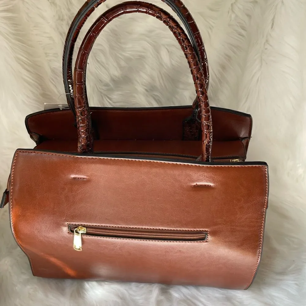NWOT J Francis Brown satchel bag with crocs embossed print on sides & st…